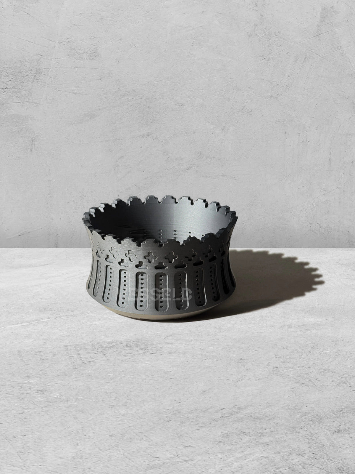 Vesseld.com Black 3D Printed Bowl shaped planter with intricate design