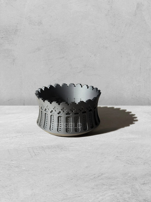 Vesseld.com Black 3D Printed Bowl shaped planter with intricate design