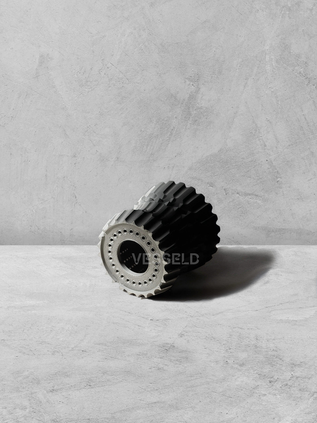 Vesseld.com Bottom of Black Textured 3D Printed Cylindrical Planter